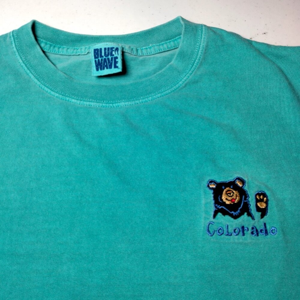 Vintage 1990s Colorado Black Bear Shirt XL Blue Embroidered Blue Wave Animal CO